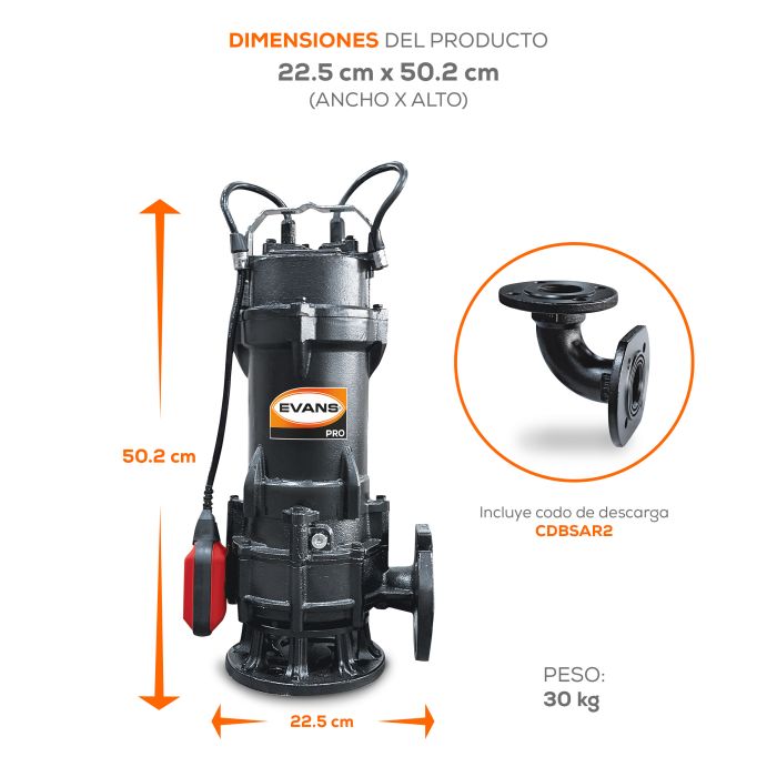 BOMBA DE AGUA RESIDUAL 1HP 220V