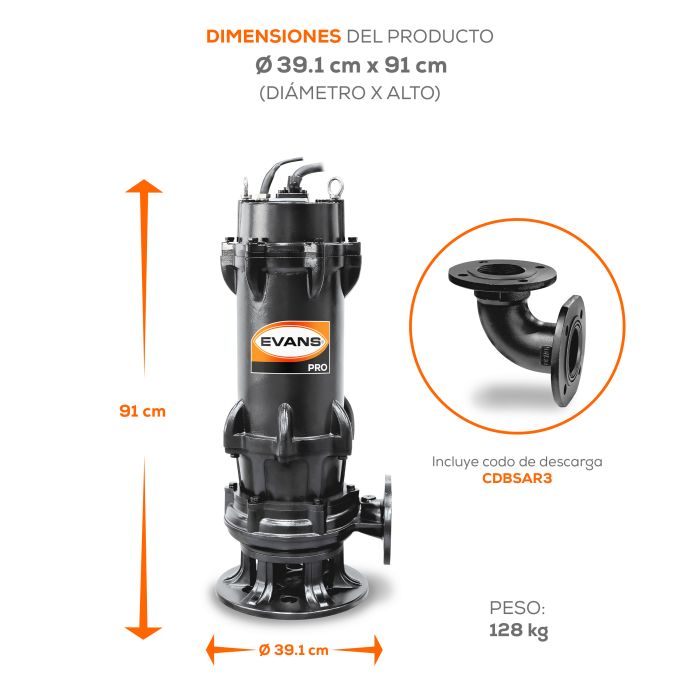 BOMBA DE AGUA RESIDUAL 15HP 440V
