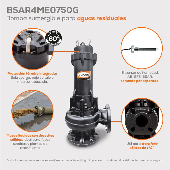 BOMBA DE AGUA RESIDUAL 7.5HP 220V