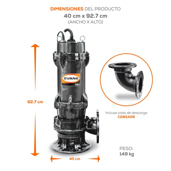 BOMBA DE AGUA RESIDUAL 15HP 220V
