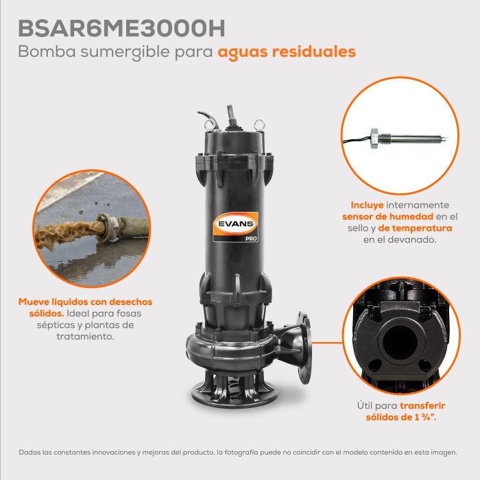 BOMBA DE AGUA RESIDUAL 30HP 440V BSAR6ME3000H