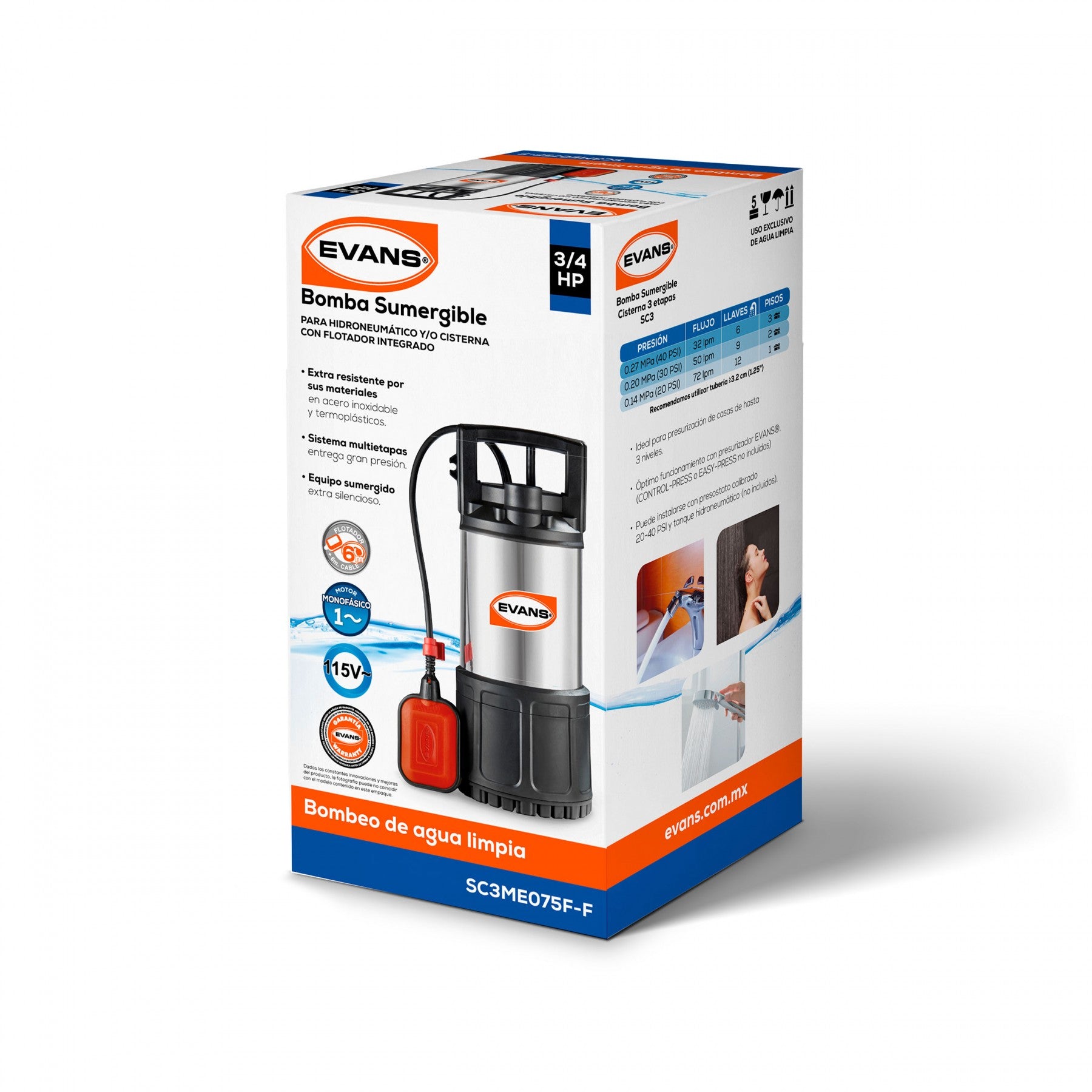 BOMBA SUMERGIBLE DOMÉSTICA 3/4HP - SC3ME075F-F