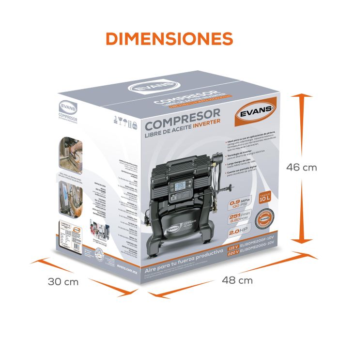 COMPRESOR LIBRE ACEITE 3HP 10L ELI120E300G-10V