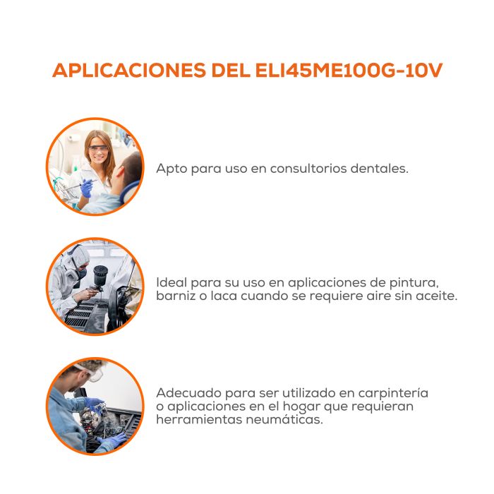 COMPRESOR LIBRE ACEITE 1HP 10L ELI45ME100G-10V