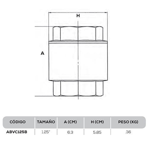VÁLVULA CHECK 1.25" NPT - ABVC125B