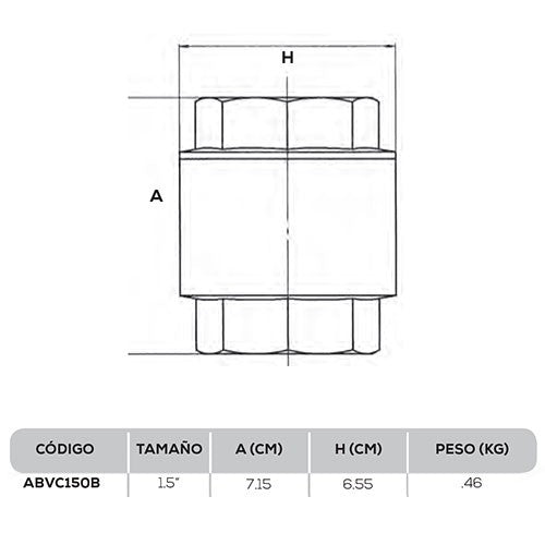 VÁLVULA CHECK 1.5" NPT - ABVC150B