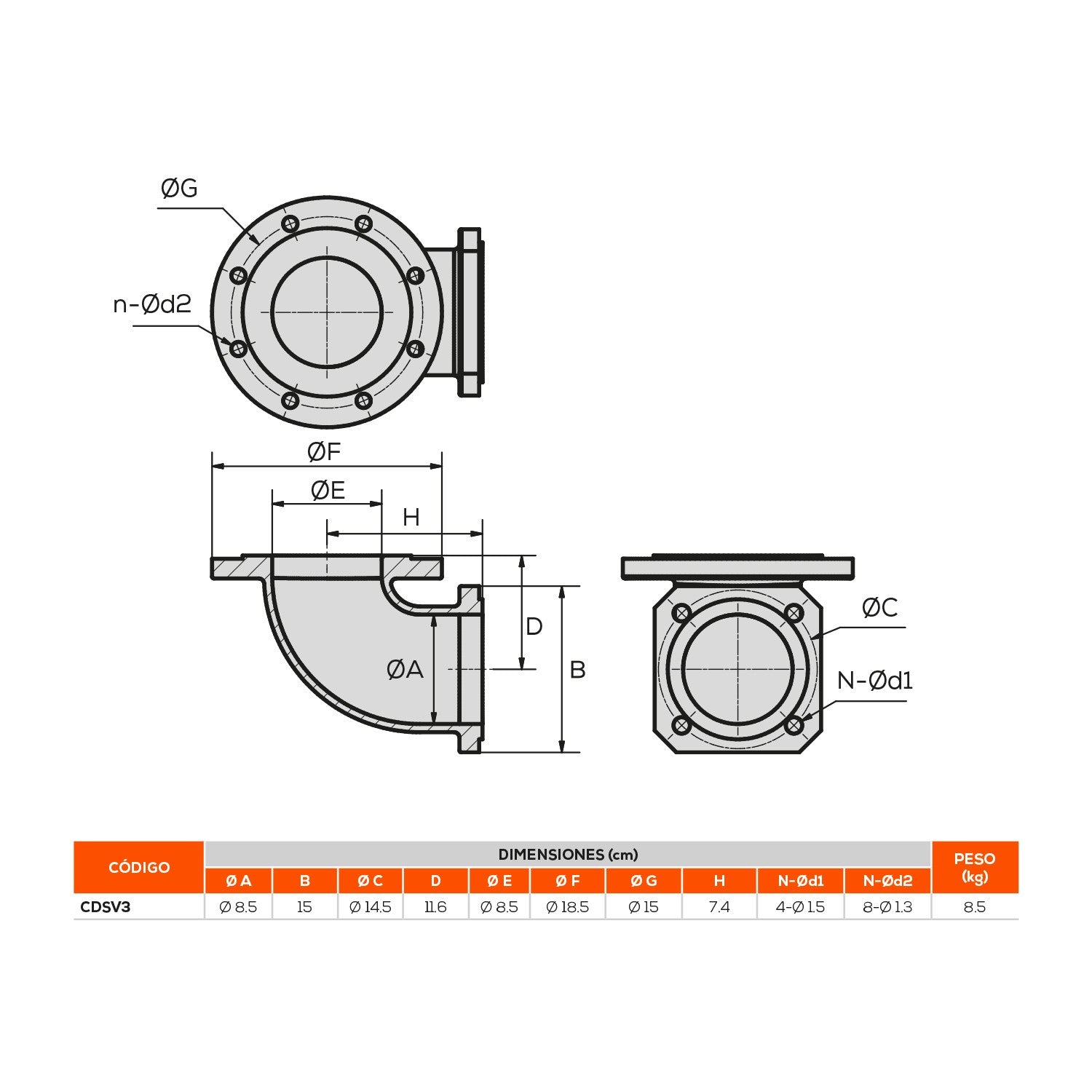 CODO DESCARGA SV3 ANSI150 3" - CDSV3