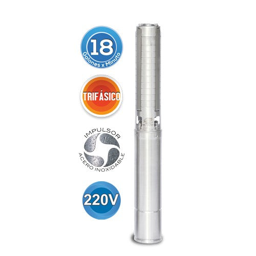 EQUIPO DE RIEGO SUMERGIBLE TRIFÁSICO INOX 18GPM 3.0HP 220V - SD418ME0300GI