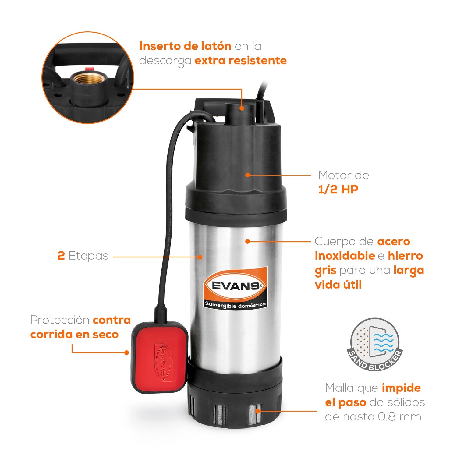 BOMBA SUMERGIBLE DOMÉSTICA 0.5HP - SUM2ME050F-F