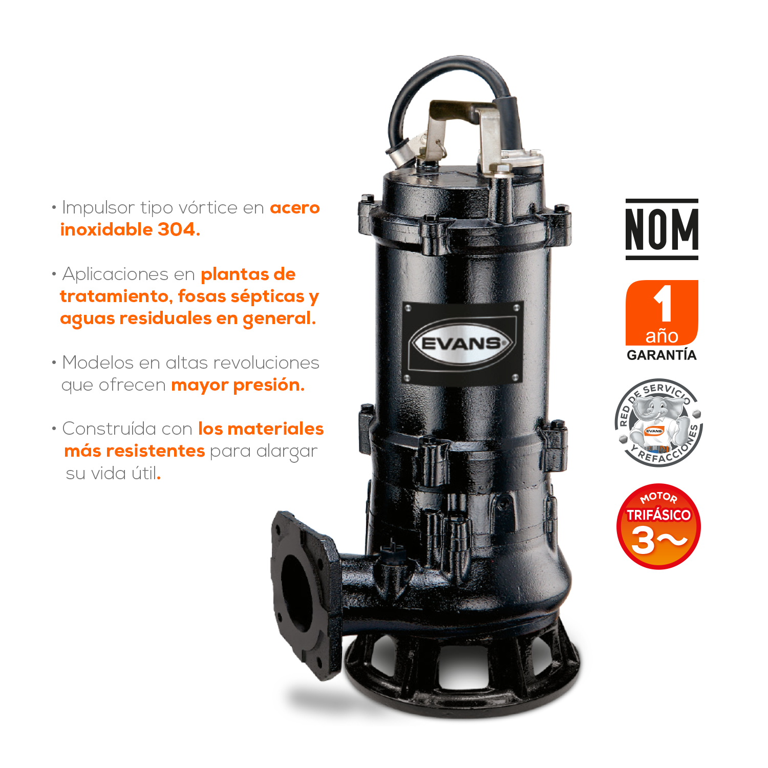 BOMBA SUMERGIBLE PARA LODOS 10.0HP TRIFÁSICA - SV3ME1000G2P
