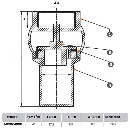 VALVULA PIE 4" NPT - ABVPC400B