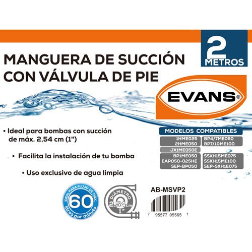 MANGUERA CON VÁVULA DE PIE 1" 2MTS - AB-MSVP2