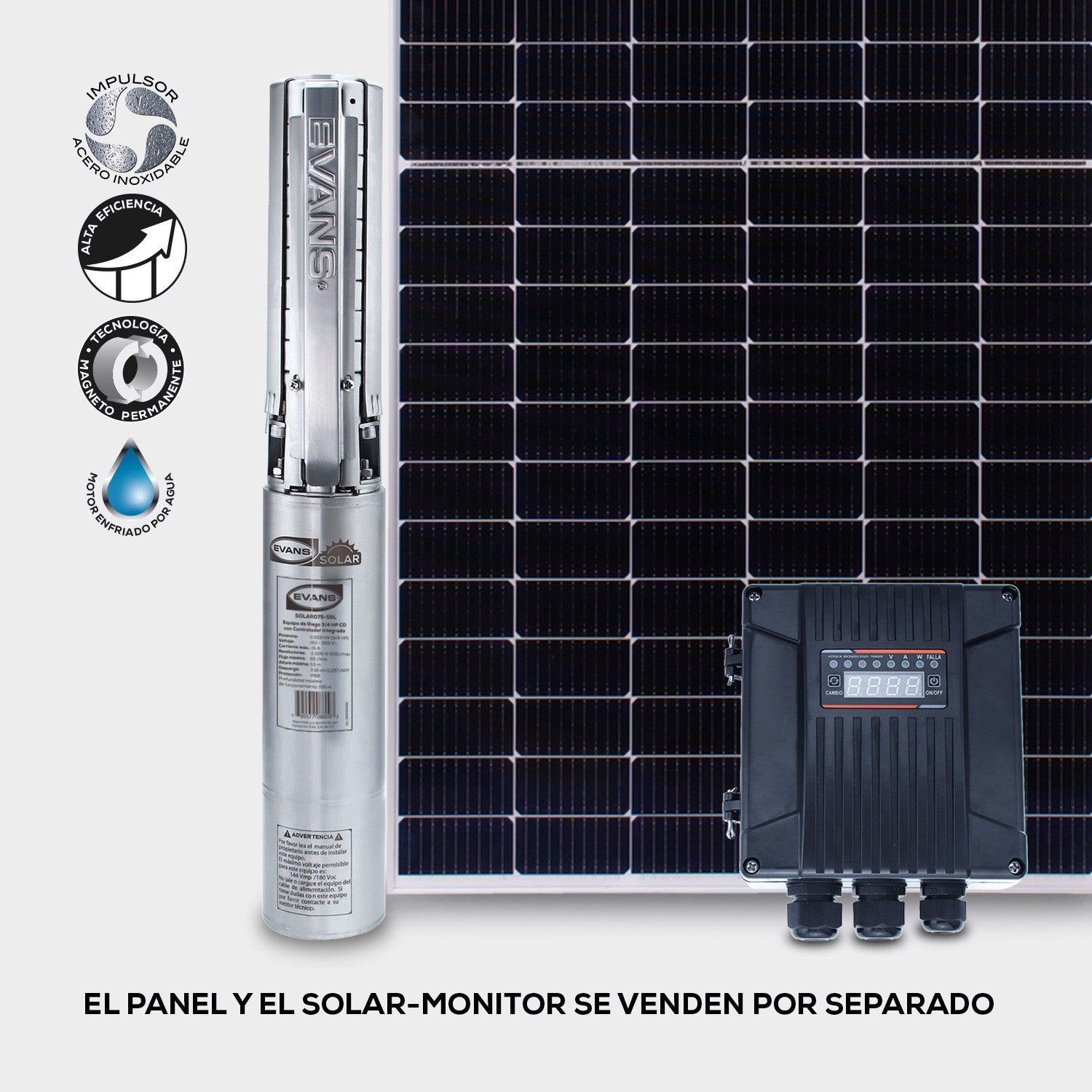 BOMBA DE 3 PÁNELES SOLARES 0.75HP 55LPM - SOLAR075-55L