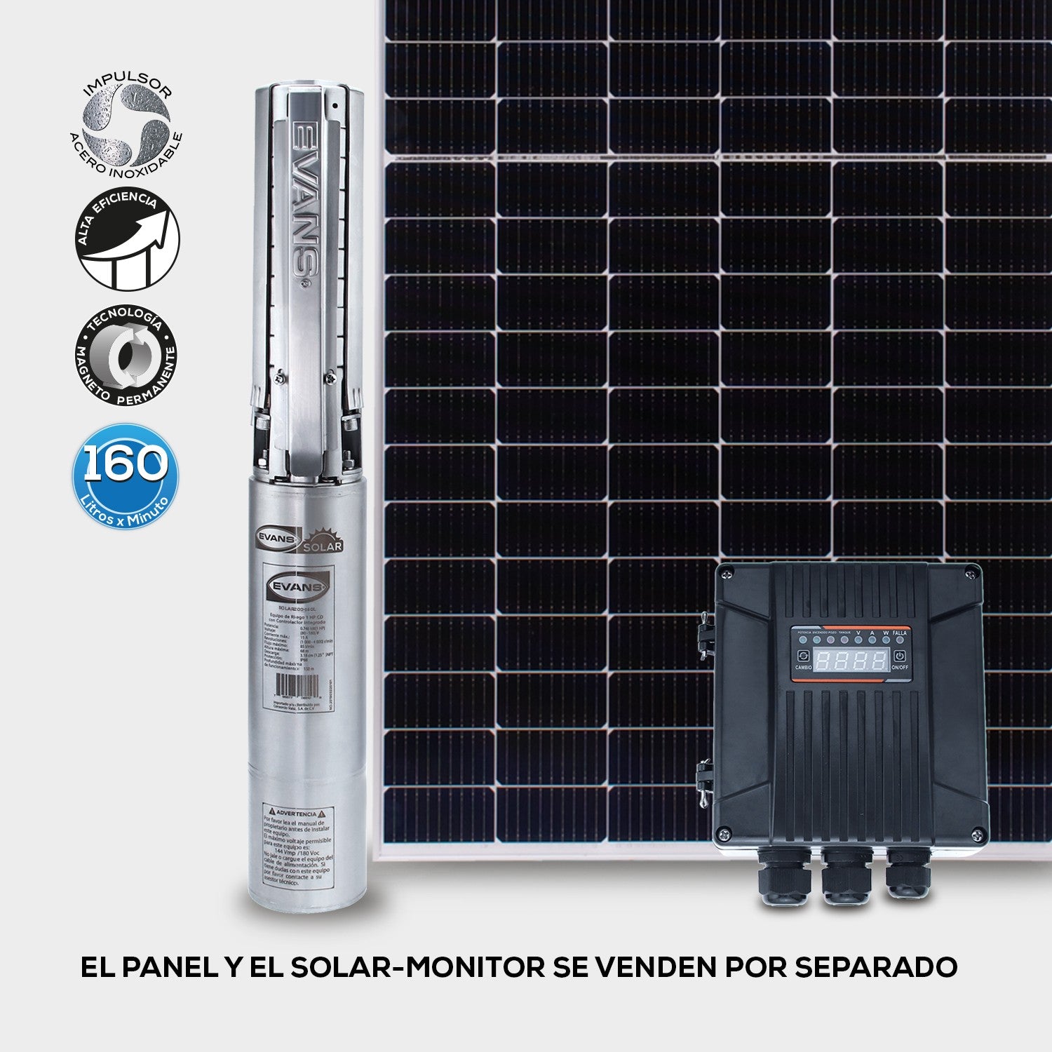 BOMBA DE 7 PÁNELES SOLARES 2.0HP 160LPM - SOLAR200-160L