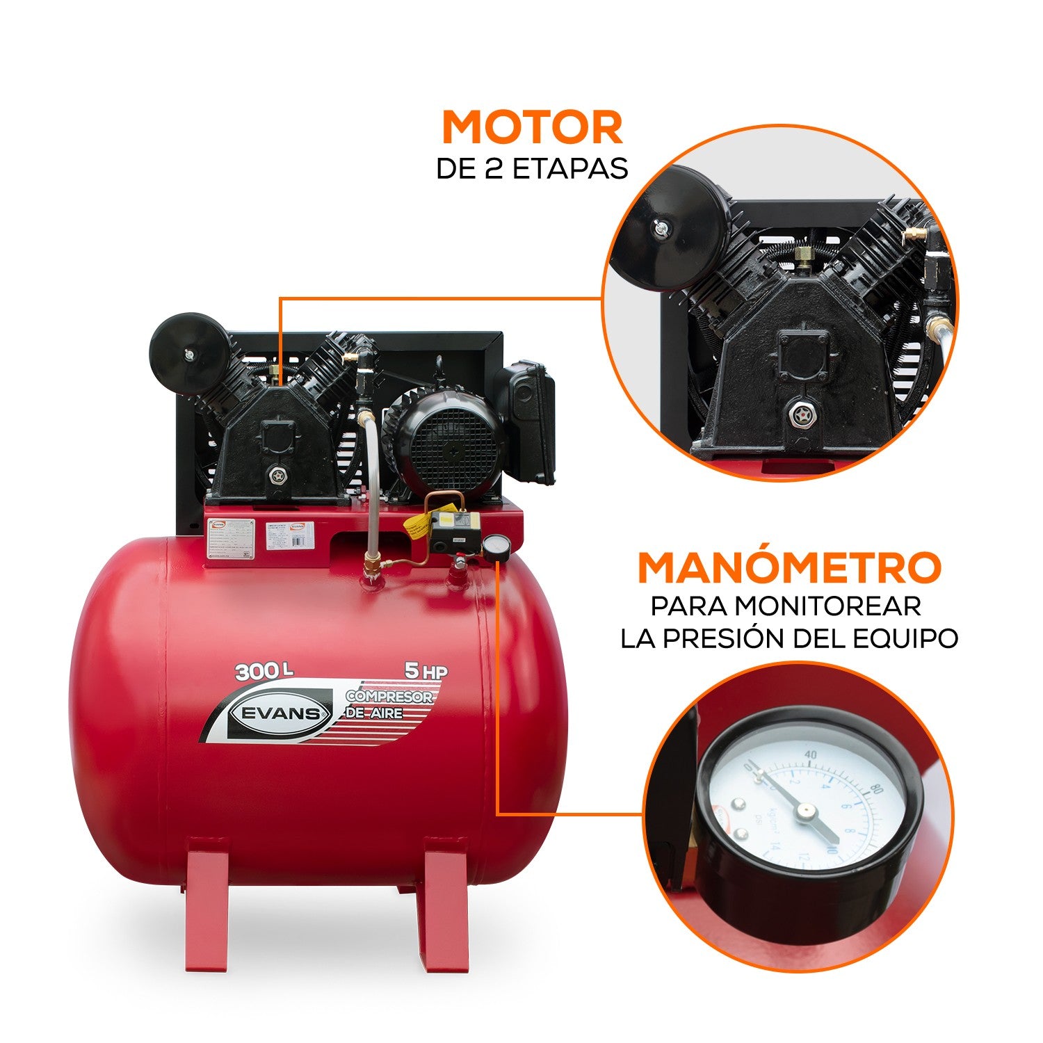 COMPRESOR 2 ETAPAS 5.0HP 300L - E200ME0500-300