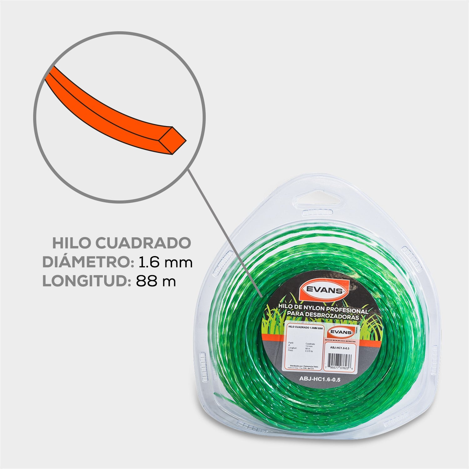 HILO CUADRADO DESBROZADORA 1.6MM 88M - ABJ-HC1.6-0.5