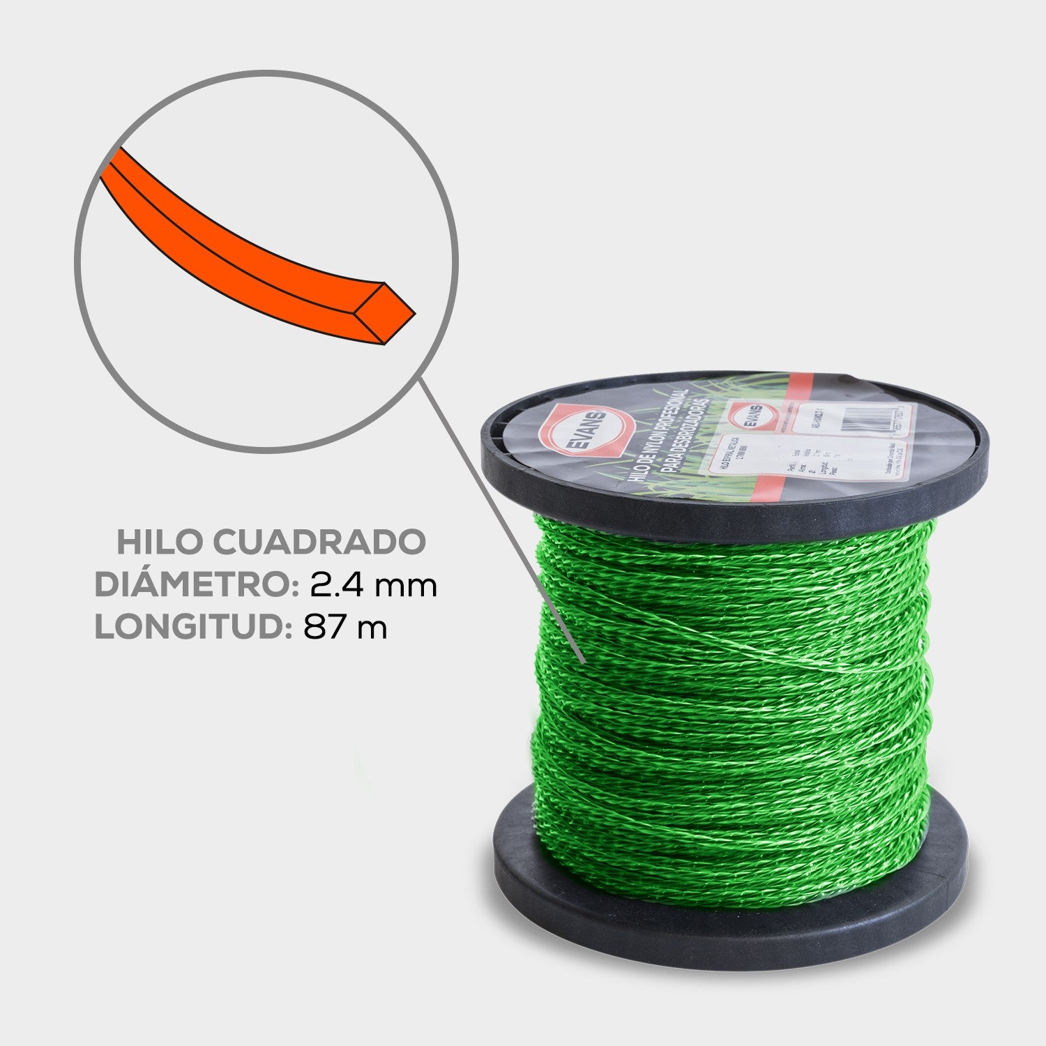 HILO CUADRADO DESBROZADORA 2.4MM 87M - ABJ-HC2.4-1