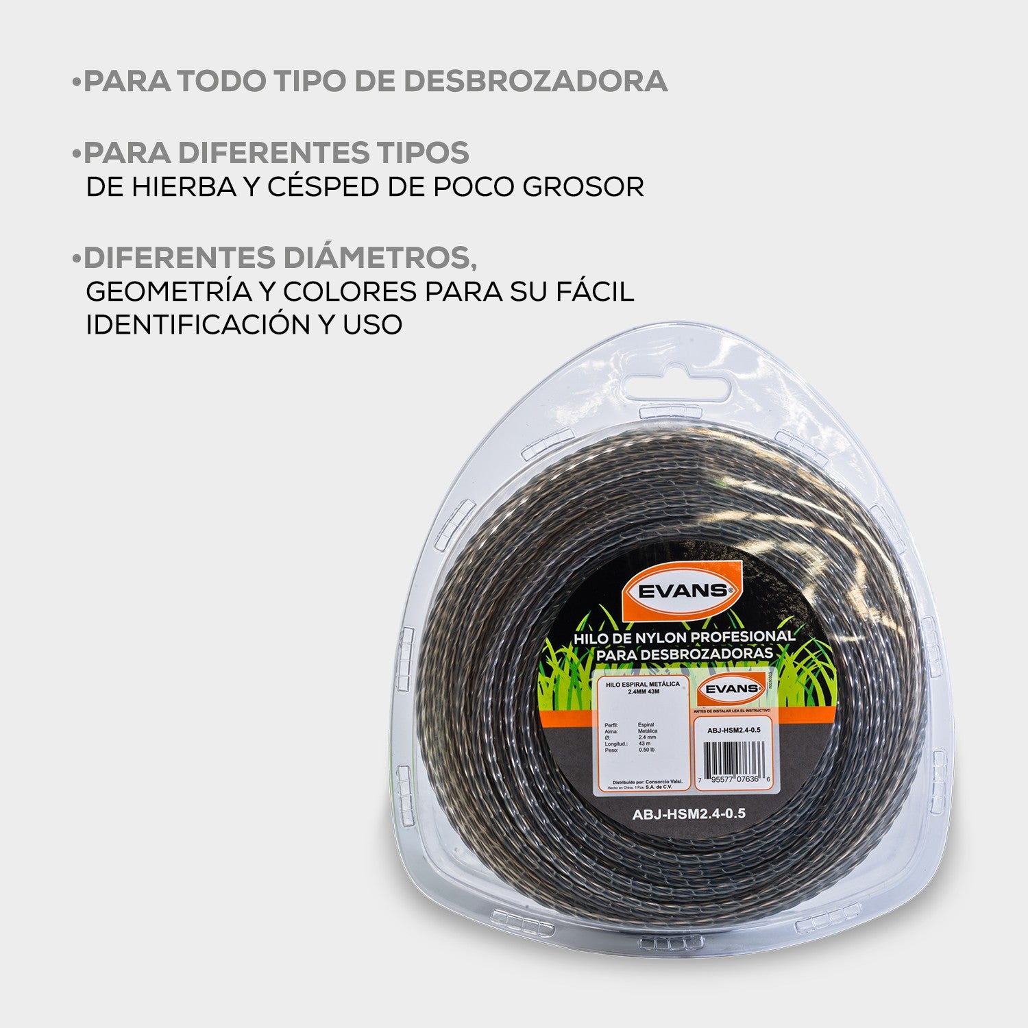 HILO CUADRADO REFORZADO DESBROZADORA 2.4MM 43M - ABJ-HSM2.4-0.5