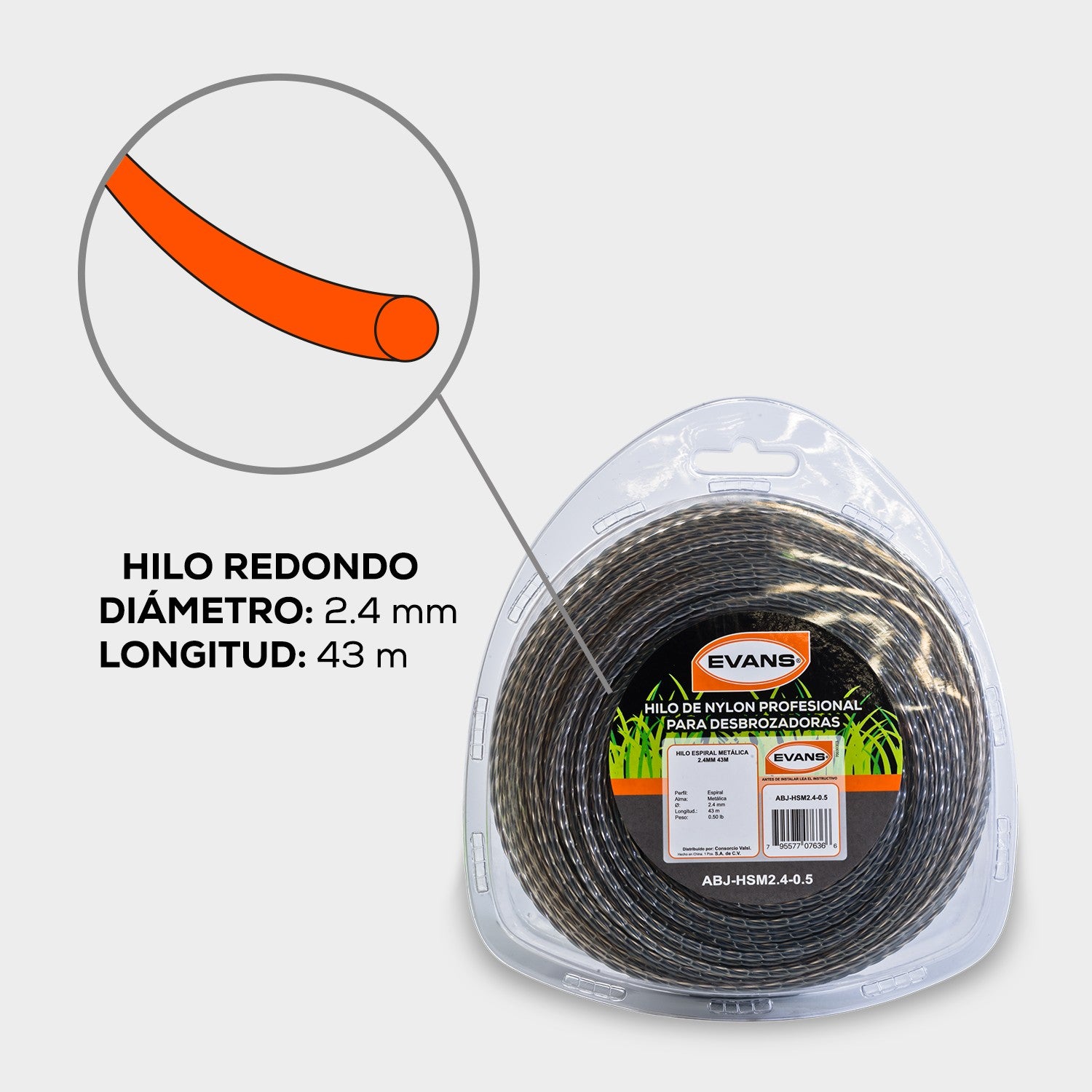 HILO CUADRADO REFORZADO DESBROZADORA 2.4MM 43M - ABJ-HSM2.4-0.5