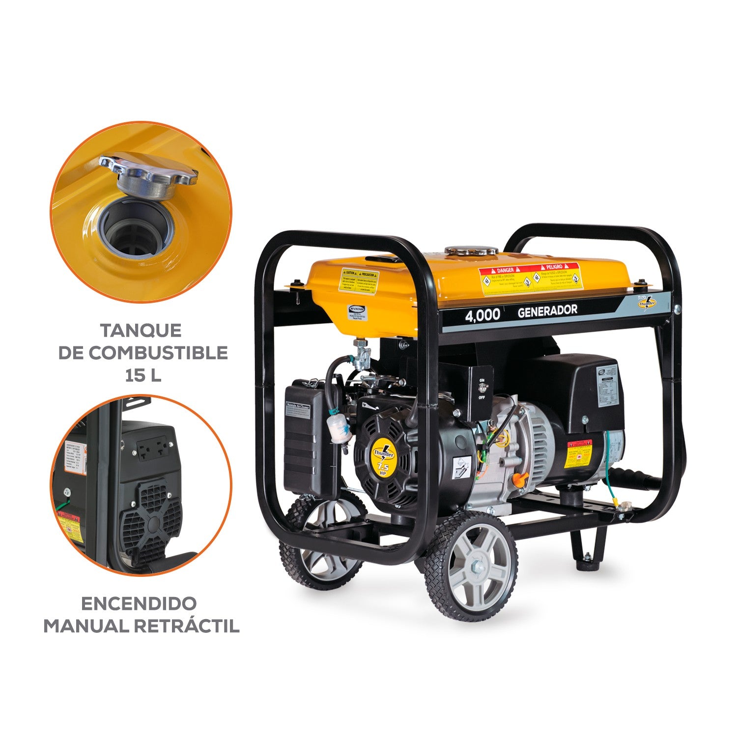 GENERADOR 3.8KVA 7.5HP A/M THUNDER - G40MG0750TH