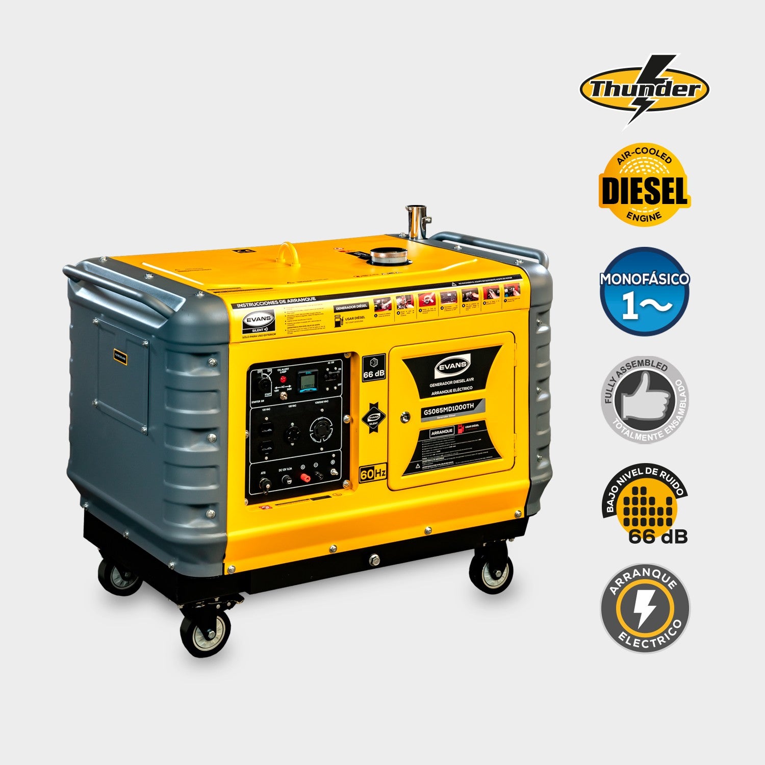 GENERADOR 6.0KVA 10.0HP C/CABINA THUNDER - GS065MD1000TH