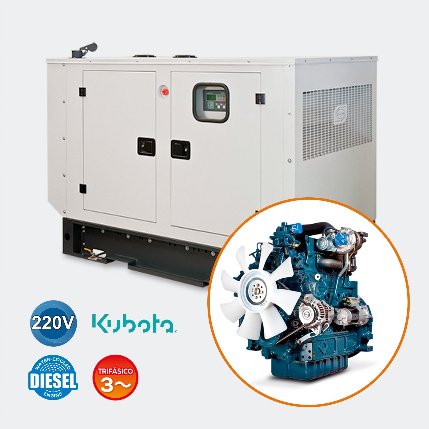 GENERADOR TRIFÁSICO 40KW A/M 220V KUBOTA - GTC53DM220K