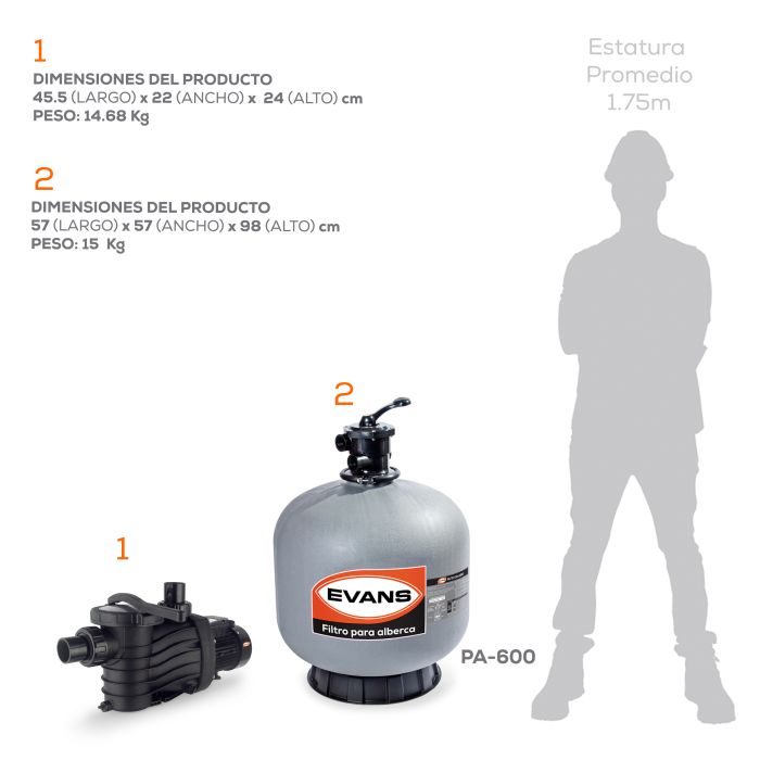 KIT BOMBA DE PISCINA 1 HP + BCA-60KBTU