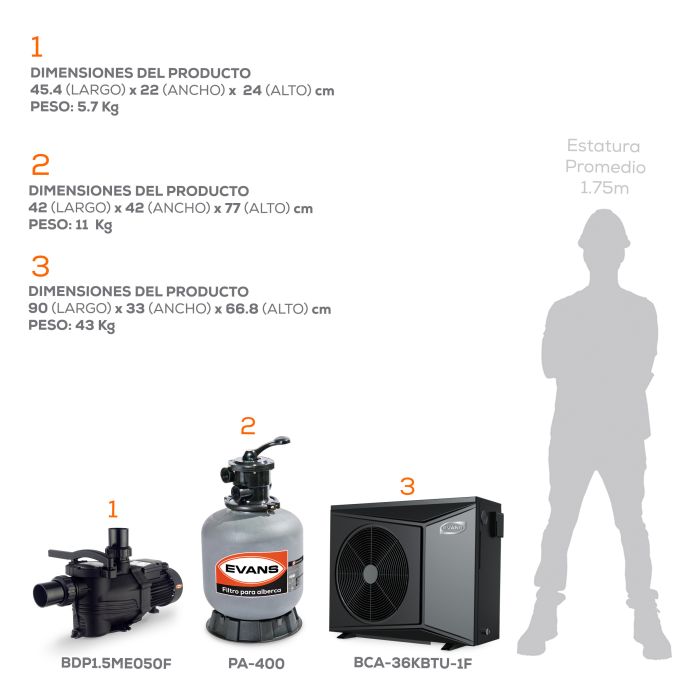 KIT BOMBA DE PISCINA 1/2HP BDC