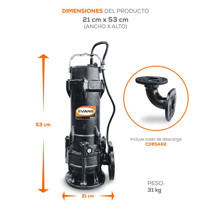 BOMBA DE AGUA RESIDUAL 2HP 440V