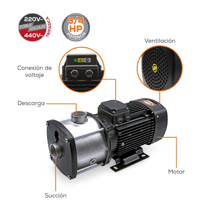 BOMBA MULTIETAPAS 45GPM 2HP 1.