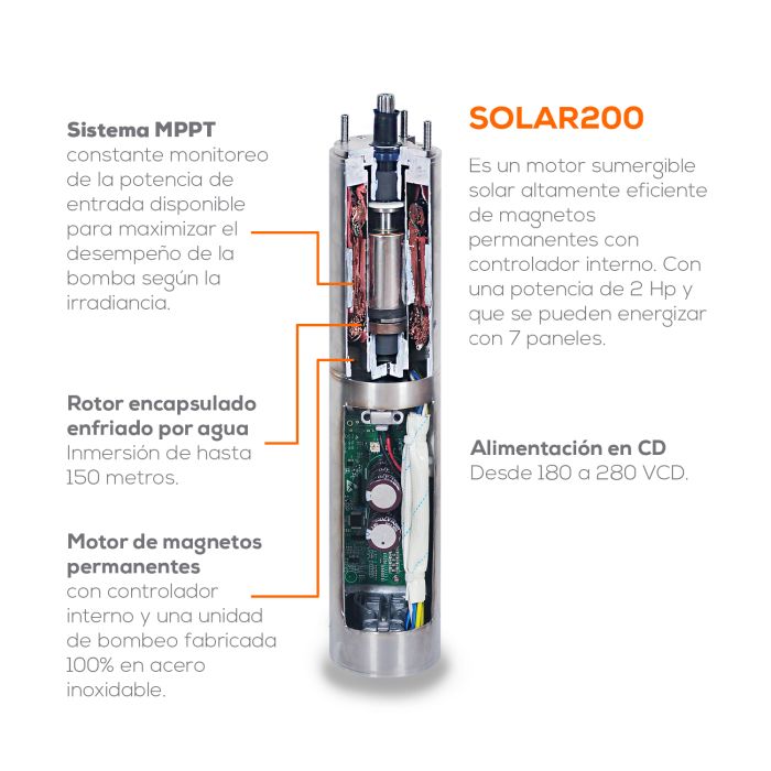 MOTOR SUMERGIBLE SOLAR 2 HP SOLAR200