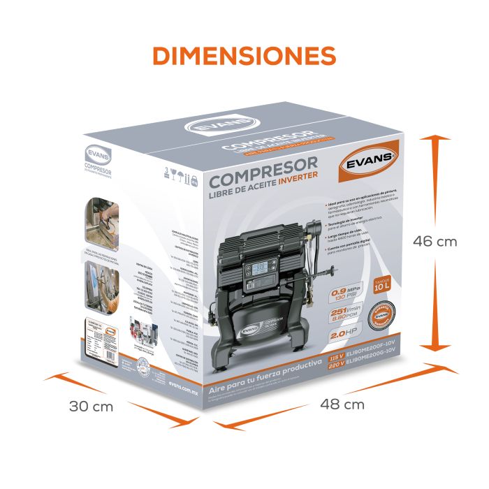 COMPRESOR LIBRE ACEITE 2HP 10L ELI90ME200F-10V