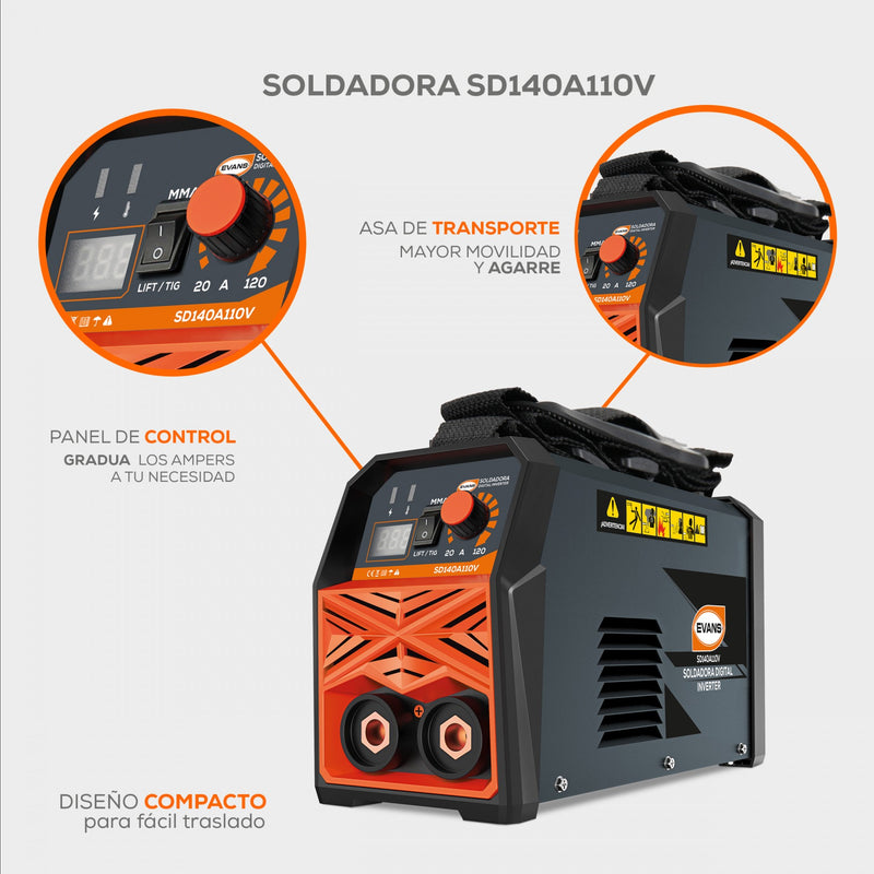 SOLDADORA DIGITAL INVERTER 140A 110V - SD140A110V