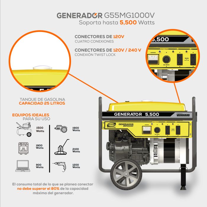 GENERADOR 5.5KVA 10HP VANGUARD G55MG1000V
