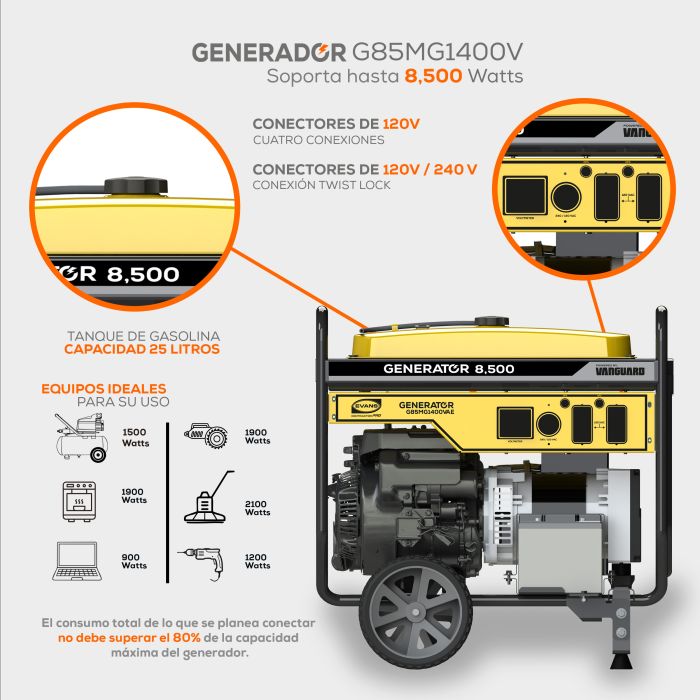 GENERADOR 8.5 KVA 14 HP VANGUARD A/E G85MG1400VAE