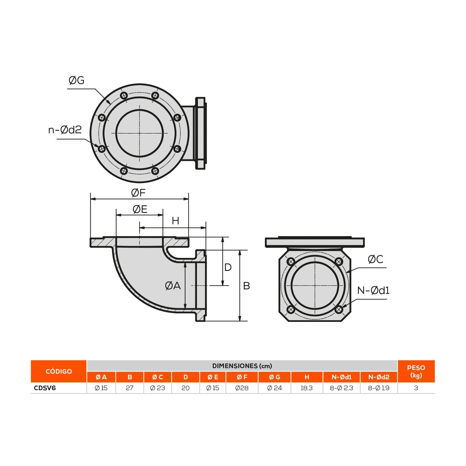 CODO DESCARGA SV6 ANSI150 6" - CDSV6