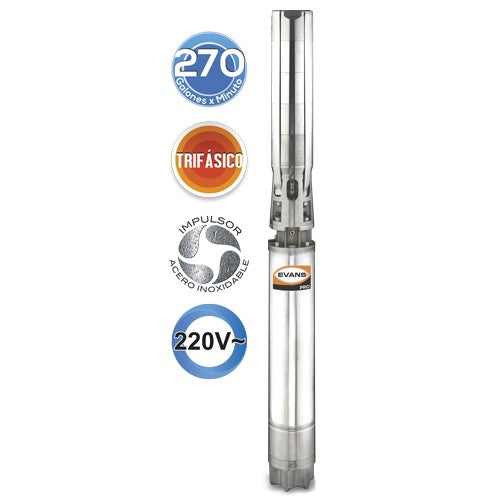 EQUIPO DE RIEGO SUMERGIBLE TRIFÁSICO INOX 270GPM 20.0HP 220V - SD6270ME2000GI