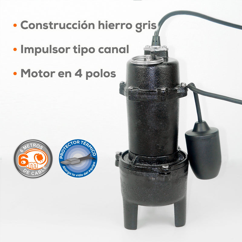 BOMBA SUMERGIBLE PARA AGUA CON SÓLIDOS 0.5HP 2"NPT - SV2ME040