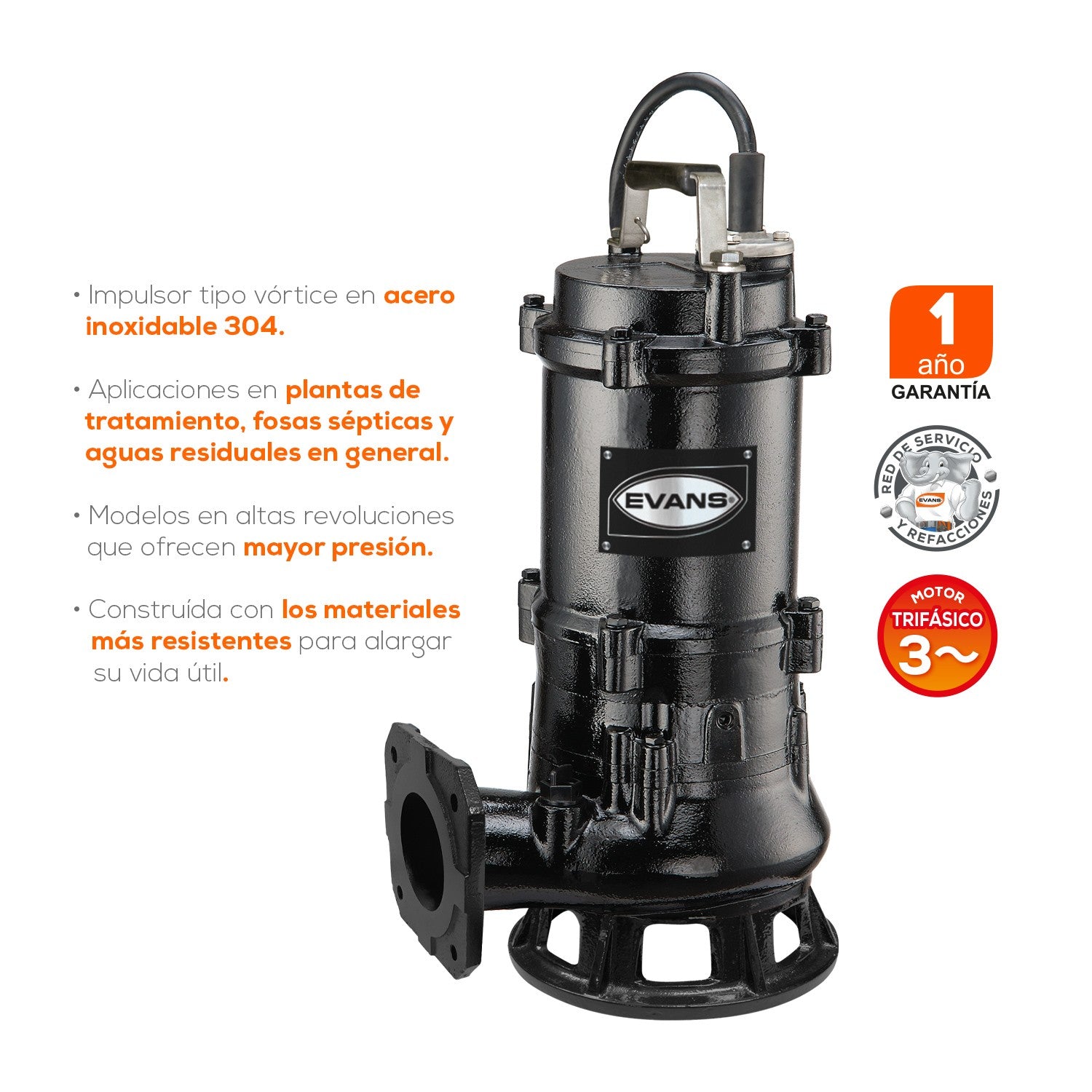 BOMBA SUMERGIBLE PARA LODOS 3.0HP TRIFÁSICA - SV3ME0300G2P