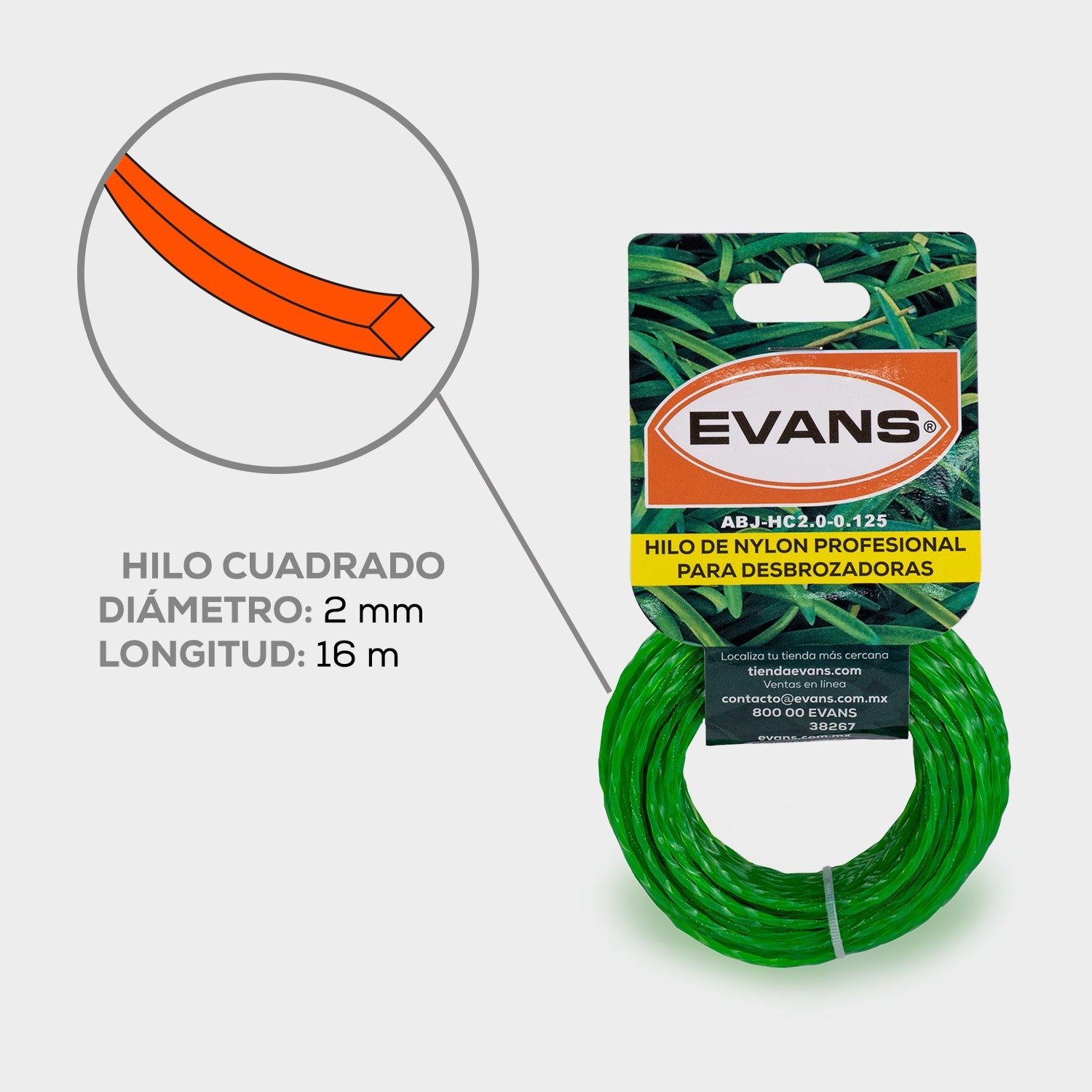 HILO CUADRADO DESBROZADORA 2MM 16M - ABJ-HC2.0-0.125