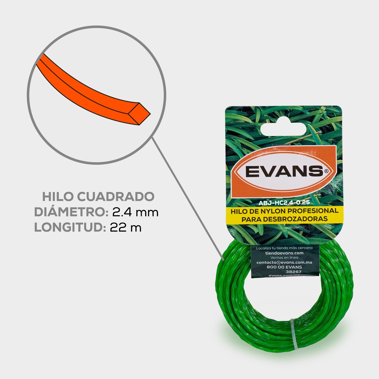 HILO CUADRADO DESBROZADORA 2.4MM 22M - ABJ-HC2.4-0.25