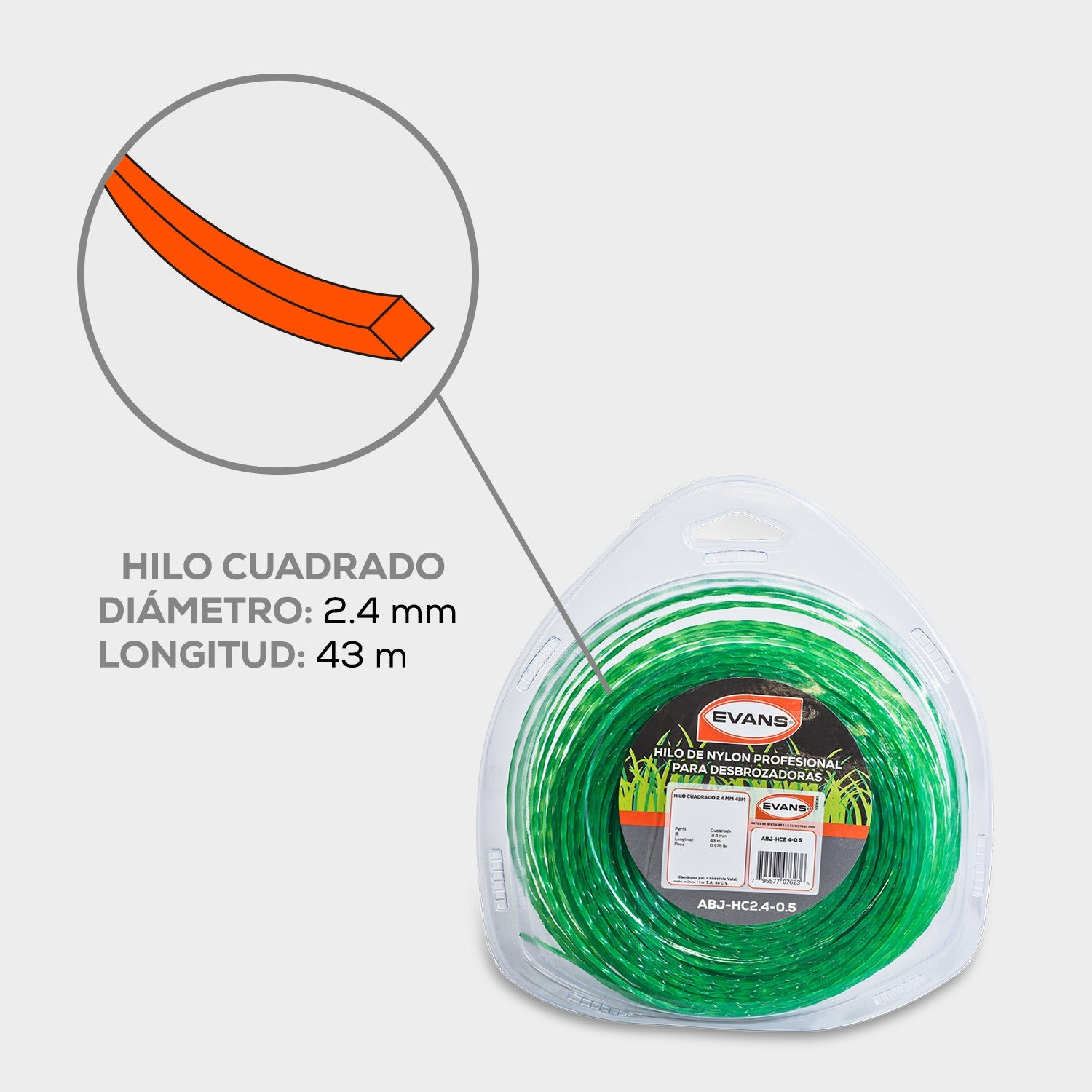 HILO CUADRADO DESBROZADORA 2.4MM 43M  - ABJ-HC2.4-0.5