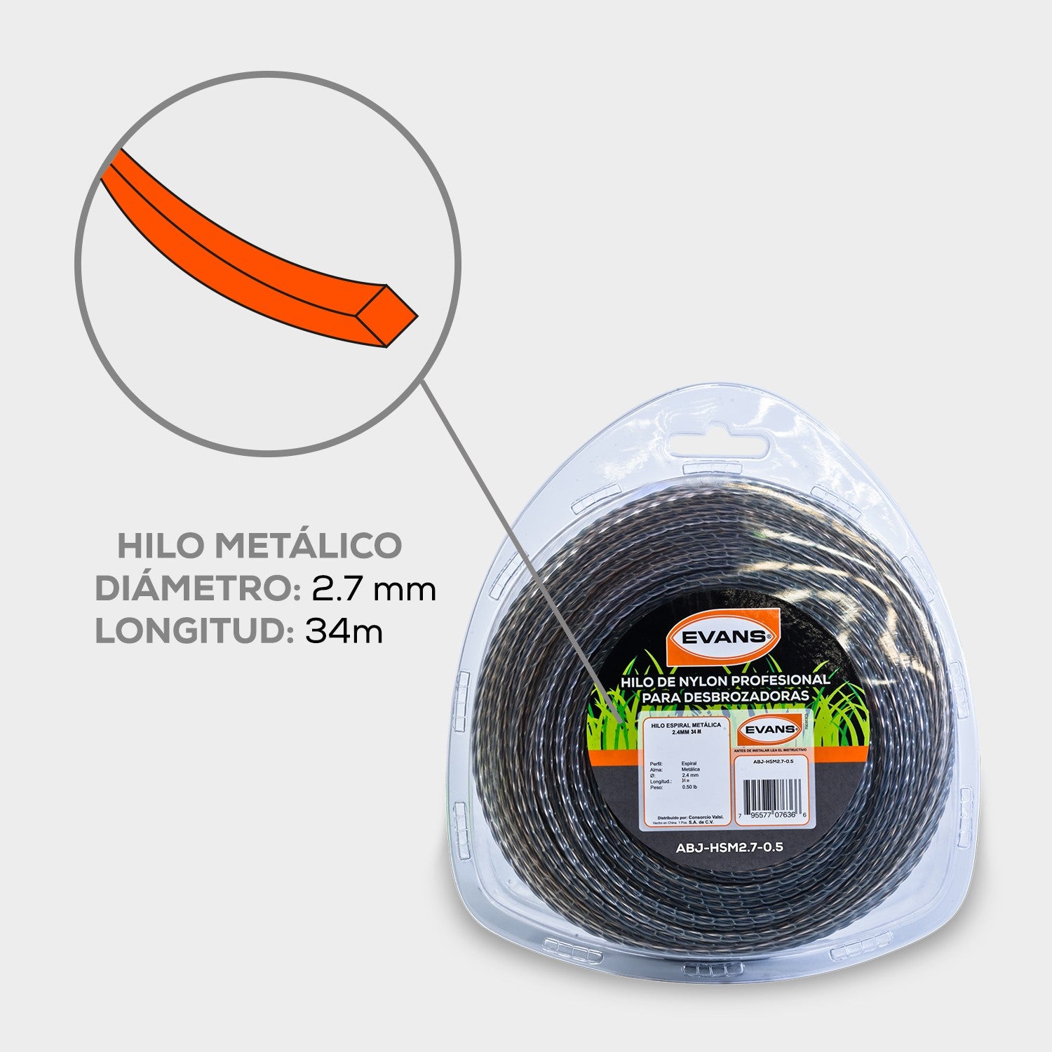 HILO CUADRADO REFORZADO DESBROZADORA 2.7MM 34M  - ABJ-HSM2.7-0.5