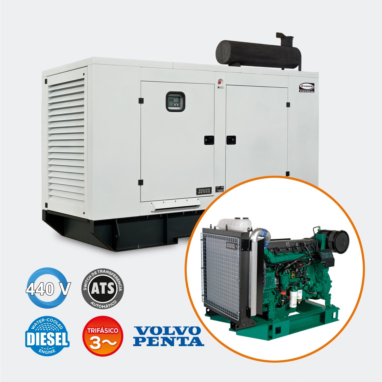 GENERADOR TRIFÁSICO 130KW A/A 440V VOLVO - GTC164DA440V