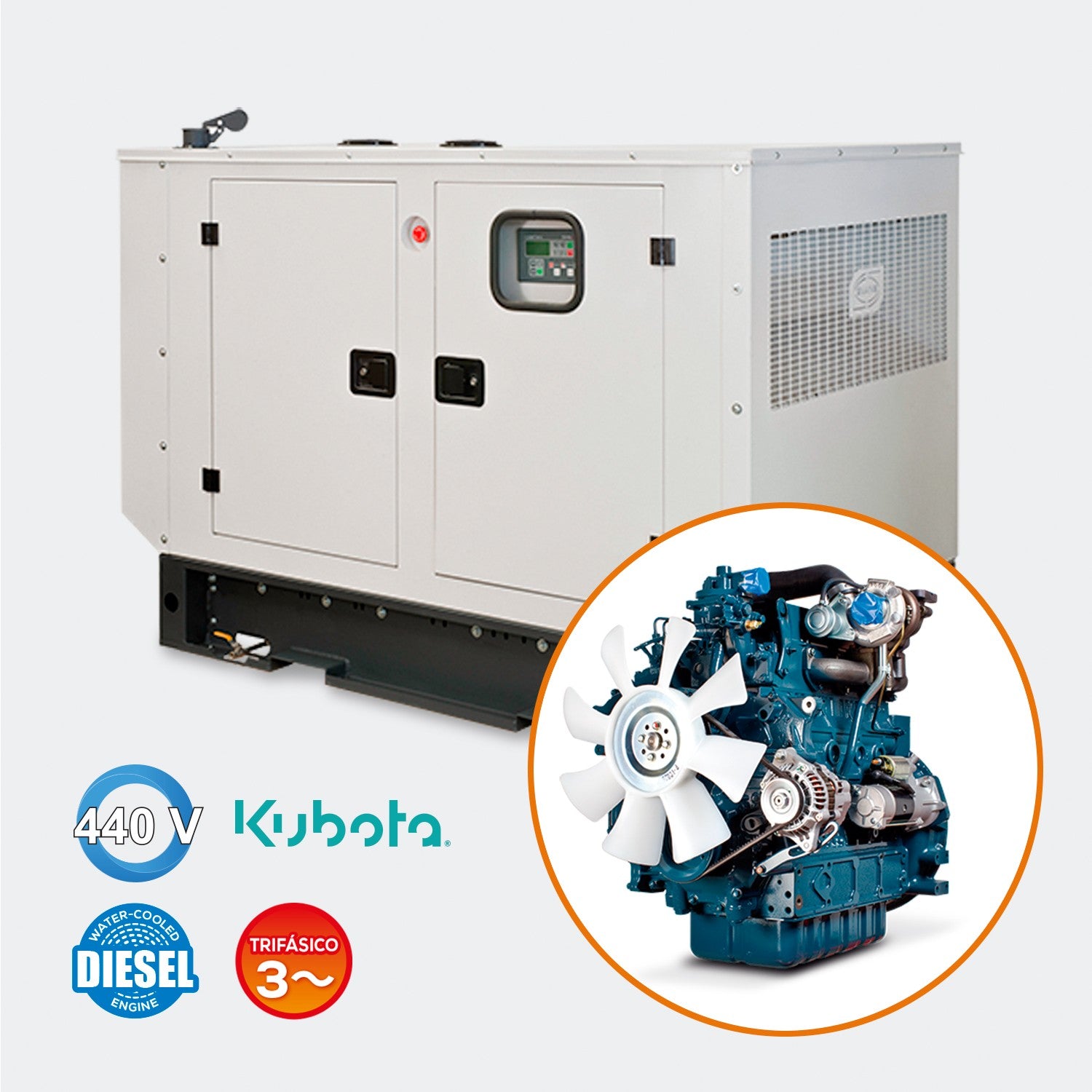 GENERADOR TRIFÁSICO 40KW A/M 440V KUBOTA - GTC53DM440K